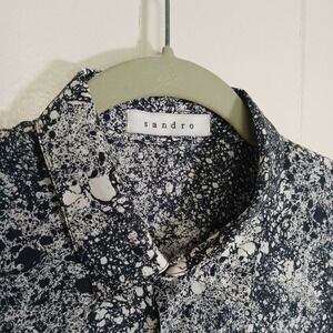 Sandro Paris Terrazo Splatter Print Button Up Shirt Men's Large Grayscale LS